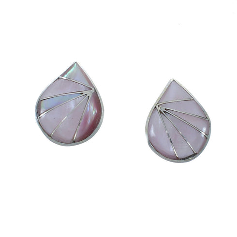 Native American Zuni Sterling Silver Mother Of Pearl Post Earrings JX131047